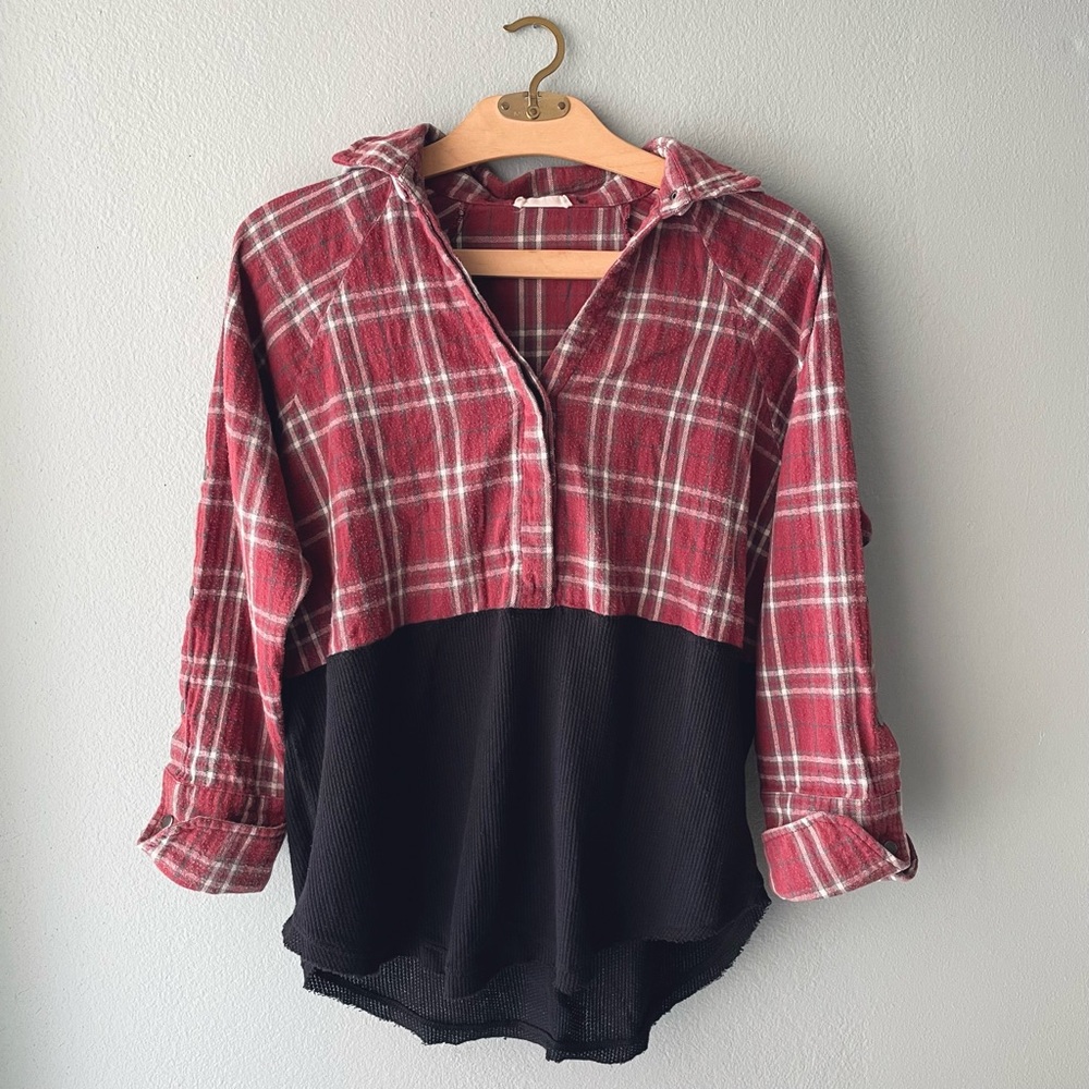 Reworked | Plaid Flannel Button Down Hoodie Blouse Shirt